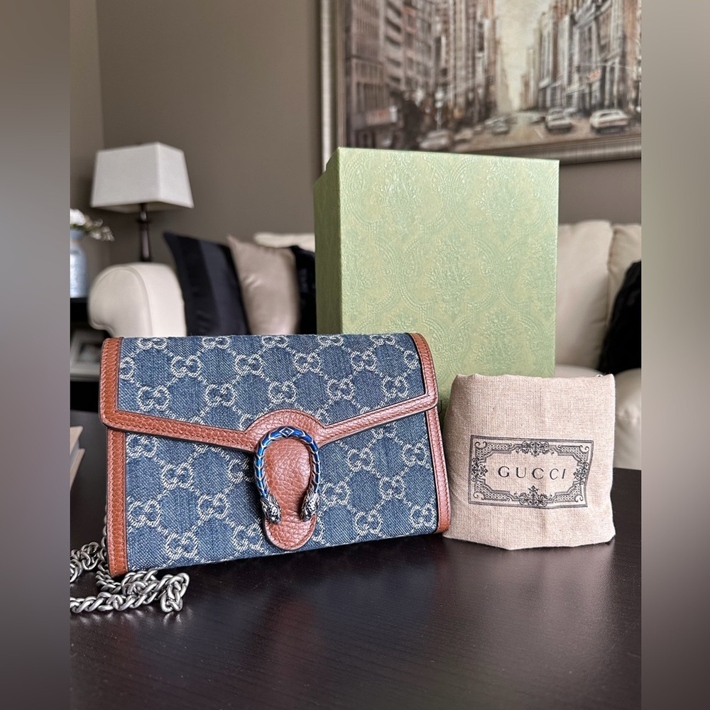 GUCCI Dionysus Chain Wallet Denim